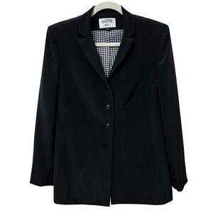 Kasper ASL Black 100% Silk Blazer Houndstooth Lining Professional Jacket Size 10